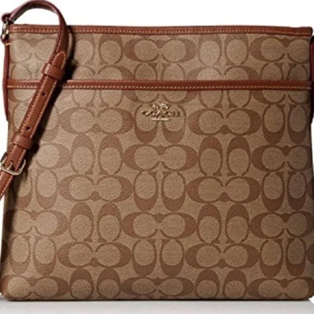 NWT Coach Women's Signature File Messenger Crossbody Bag in Khaki